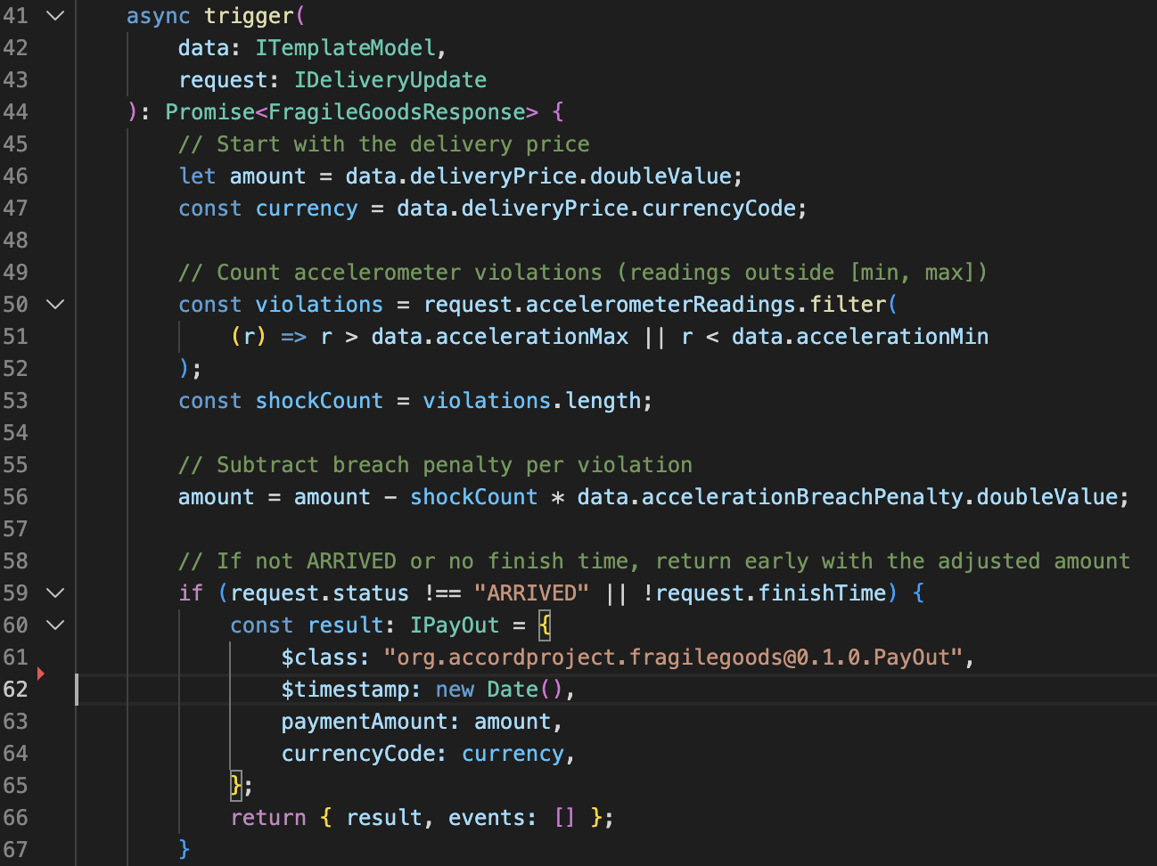 Example of TypeScript template logic code